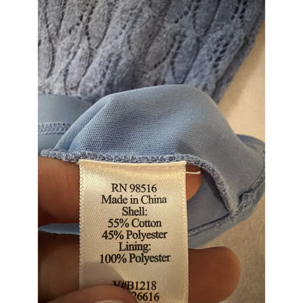 Coldwater Creek Blue Pointelle Knit Lined Cap Sleeve Sweater Top XL - Picture 4 of 6